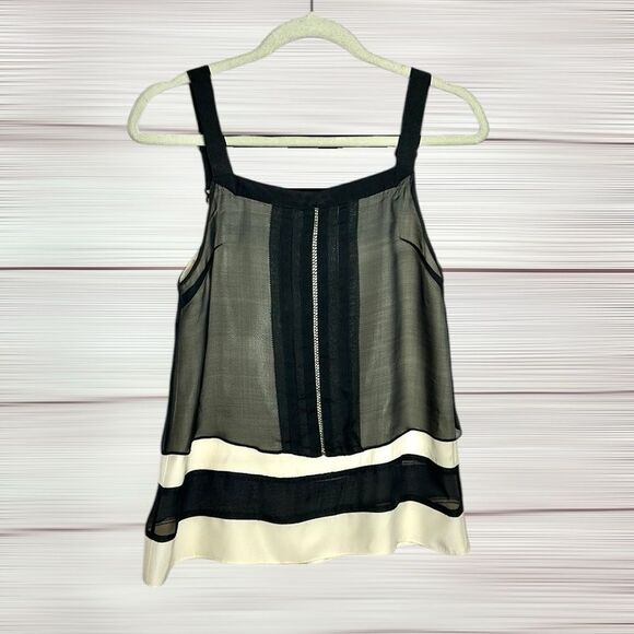 Rag & Bone Silk Layered Top Sleeveless Black Ivory Adjustable Strap Excellent 2 - Picture 9 of 13